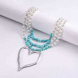 ✨️Sale✨️Elegant Heart Shape Pearl Beaded Pendant Necklace